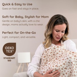 Muslin Nursing Cover Up for Breastfeeding, Cotton Breastfeeding Cover Nursing, Full Coverage Privacy Nursing Cover, 41"x28" Nursing Shawl for Breastfeeding Essentials, OEKO-TEX (Rainbow Nursing Cover)