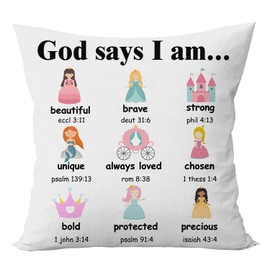 RNYJJ Princess Pillow Covers, Christian Inspirational Gifts for Girl Pillows Cover 18 X 18 Inch, God Says I Am Princess Decorative Pillows Case for Girls Room Playroom Sofa Couch Bed Home Decor