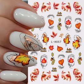 6Sheets Fall Nail Art Stickers 3D Self-Adhesive Maple Leaf Nail Decals Thanksgiving Nail Supplies Cute Squirrel Maple Leaves Pumpkin Nail Art Designs Sticker for Women Girls Manicure Accessories