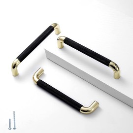Gutuwellea Drawer Pull 2 Pack 5 Inch Gold and Black Cabinet Handles Industrial Style Cabinet Pulls Aluminum Handles Pull for Drawer Pulls with Diamond Pattern Finish (5" Hole Center)