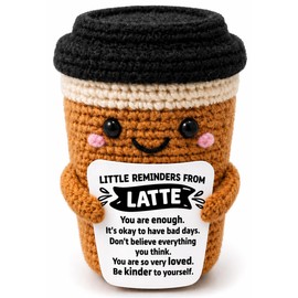 Canmuchful Coffee Lovers Gifts for Women Men Emotional Support Crochet Coffee Cup Latte Gift Positive Affirmation Desk Decor Birthday Christmas Encouragement Gift for Friends Coworkers Teacher Nurse