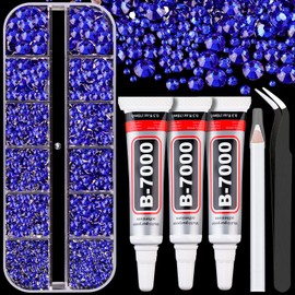 Resin Rhinestones for Crafting with B7000 Jewelry Glue, 1 Box Royal Blue Flatback Crystals with 3Pcs 10ml Glue for Bedazzling Crafts DIY Nail Art Makeup，Non Hotfix Gems for Clothing Shoes