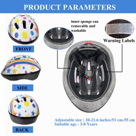 Kids Helmet Adjustable for Kids Ages 3-8 Years Old Boys Girls, Toddler Bike Helmet with Protective Sports Gear Set Knee Elbow Pads Wrist Guards for Cycling Roller Skating Skateboard-(White Star)