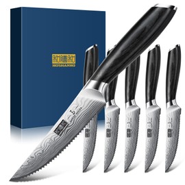 HOSHANHO Steak Knives Set of 6, 4.5 Inch Japanese Serrated Steak Knife Set, Ultra Sharp High Carbon Powder Steel Steak Knife with Pakkawood Handle