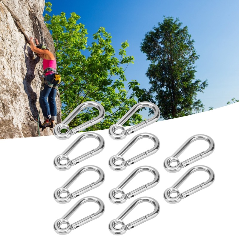 10Pcs Snap Hook Stainless Steel Safety Rope Spring Carabiner Hanging