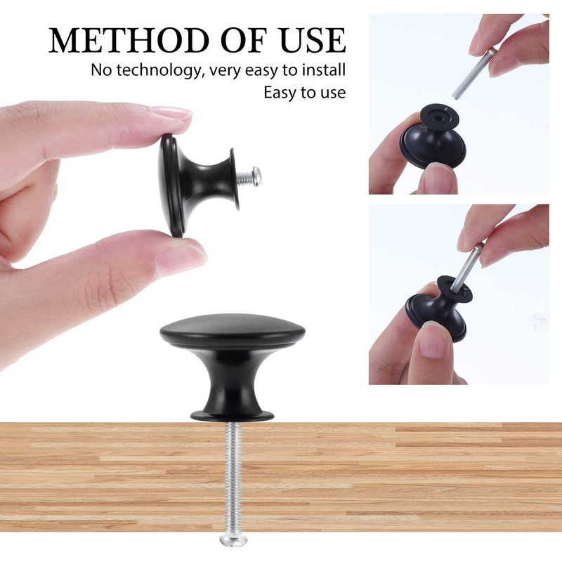 KAHEIGN 24Pcs Round Cabinet Knobs, 30mm Matted Black Mushroom Drawer