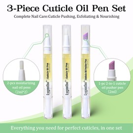 3 Pcs Cuticle Oil Pens for Nail Care, Include 1 Pc Cuticle Oil Pusher Pen & 2 Pcs Moisturizing Nail Oil Pen with Soft Brush,Hydrates and Conditions Nails,Gently Exfoliates,Easy Daily Nail Care