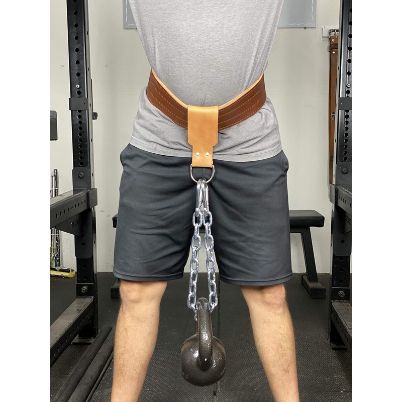 Leather Dip Belt Strap with Chain for Weight Lifting -