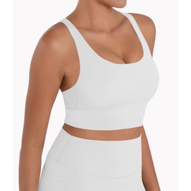 Sunzel Sports Bra for Women, Scoop Neck Crisscross Back Padded Low Impact Bras Tops for Workout Yoga Gym,White,X-Large