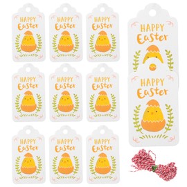 Ipetboom Happy Easter Gift Tags: 100pcs Easter Chick Eggs Pattern Paper Tags with String, Festival Hanging Cards Stickers Labels for Easter Party Favor Decoration
