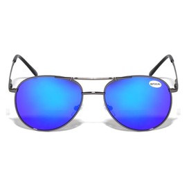 V.W.E. Metal BIFOCAL Mirror Reading SunGlasses - Spring Hinge Tear Drop Reader (Bifocal Blue, 2.50)