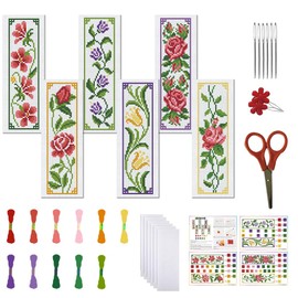 FREEBLOSS 6 Set Cross Stitch Bookmark Kit Cross Stitch Kit Vine Flowers Stamped Cross Stitch Bookmark with English Instruction Cross Stitch Kits for Adults DIY Bookmark Kit 8.7''x3.15''