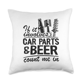 Garage & Classic Car Mechanic Gifts For Men Women If It Involves Parts & Beer Count Me in Car Guy Mechanic Throw Pillow, 18x18, Multicolor