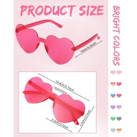 GCQJOQ 12 Pairs Heart Sunglasses for Women, Pink Heart Glasses for Party Favor, Red, Hot Pink