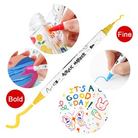 TRANSON 12 Color Bold and Fine Dual-tip Acrylic Paint Pen Set for Canvas Rock Wood Leather Ceramic DIY Painting