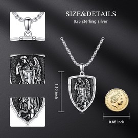 CEKAMA Saint Michael Necklace for Men Sterling Silver St Michael Medal Necklace for Women Saint Michael Pendant The Archangel Protect Us Catholic Medallions Amulet Jewelry for Father Husband Son