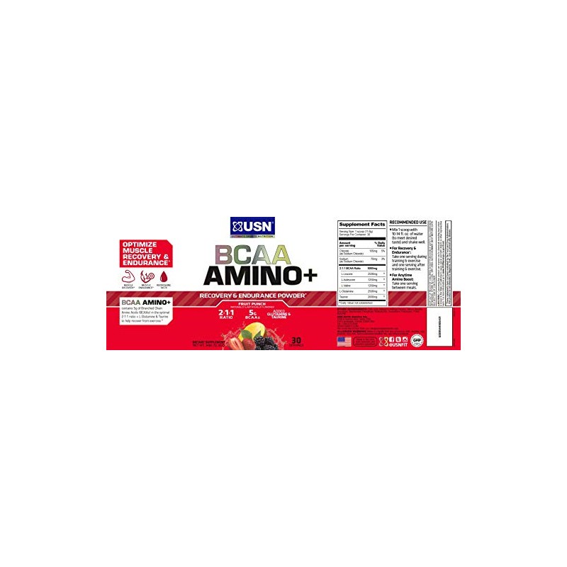 USN Suplementos BCAA Amino Suplemento, ponche de frutas, 11 onzas
