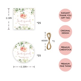 50pcs Peach Thank You Tags, Peach Gift Tag with String for Baby Shower Party, Round Thank You Paper Tags for Sweet as Peach Birthday/Engagement/Baby Girl Sweet One Party Favors