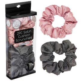 Jenny Capp 2pc Satin Scrunchies for Women - Gray & Pink Scrunchie Value Pack - Soft Hair Scrunchies For Women's Hair, Satin Hair Tie Scrunchies For Thick Hair, Large Satin Scrunchies, Satin Scrunchies For Hair Sleep