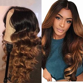 Weeybay Real Hair Wig for Women Wigs Body Wave Human Hair Wig 4x4 Lace Closure Ombre Black to Brown 150% Density Unprocessed Brazilian Remy Hair Glueless 26 Inches