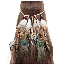 Women Lady Girls Bohemian Tassels Headband Hairband Hair Hoop Headwear Handmade Indian Fascinator Feather Headband Hair Bands Headdress Hair Accessories