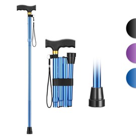 38 inch Foldable Cane Extendable Length for Men & Women Walking Cane Heaty Duty Lightweight Aluminum Cane for Senior People Walking Traveling(Blue)