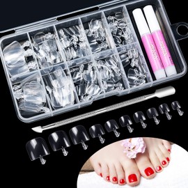 100pcs False Toe nails Set, 10 Sizes Clear Acrylic Fake Toenail Tips Full Cover Artificial Toe nails with Glue and Box for Women Girls Nail Salon and Nail Art DIY