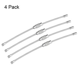 uxcell Wire Keychain 90mm Length Key Ring Loop Cable for Handbag Lanyard Zipper, PVC Coated Stainless Steel, Silver, Pack of 4
