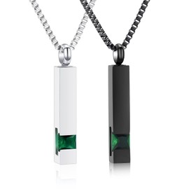 XSMZB Crystal Bar Cremation Urn Jewelry for Ashes Birthstone Cube Memorial Urn Necklace for Women Men Funeral Ashes Keepsake Pendant(2pcs-Green)