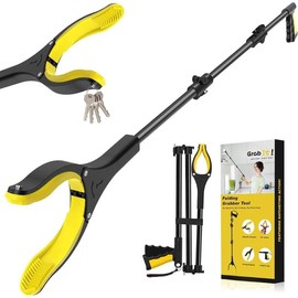 48 Inch Extra Long Grabber Reacher Tool,Foldable Pick Up Stick with Strong Grip Magnetic,360°Rotating Anti-Slip Jaw 4" Wide Claw Opening Hand for Reaching - Color: Yellowblack, Size: 48 Inch