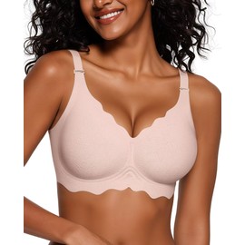 Vertvie Seamless Scalloped Bras for Women No Underwire Wireless Push Up Bra Soft Support Full Coverage Comfort Everyday Bra