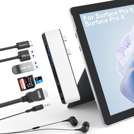 Surface Pro 9 Hub 4K HDMI, USB-C Thunerbolt 4 (Video+Data+100W PD Charging), 2x USB3.0, SD TF Card Reader, 3.5mm Audio Port Surface Pro9 USB Hub Triple Display (Surface Pro 9+HDMI+USB C) for Surface Pro 9/Pro X