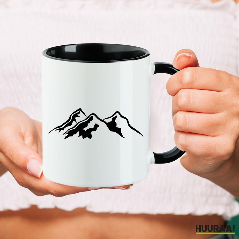 Huuraa Kaffeetasse Berg Silhouette Mountain Geschenk 330ml Schwarz Berg Silhouette