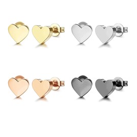 WCRAZYE 4 Pairs Heart Stud Earrings for Women Minimalist Stainless Steel Small Love Heart Shape Cartilage Tragus Post Pin Hypoallergenic Pierced Ear Jewelry (4 Pairs Heart Earrings)