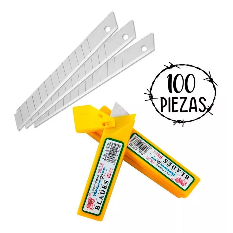 BLADES 100 Repuestos Navaja Cutter Exacto 18mm Grueso Acero