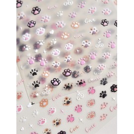 Cat Paws Nail Stickers 5D Embossed – Premium Salon-Quality Nail Charm Accessories, Easy Application & Self-Adhesive Cute Kitten Paw Cats Decal for DIY Manicure, Nail Art, Press on, Home or Salon Use