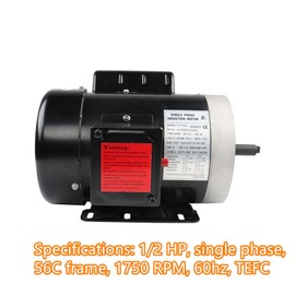 waltyotur Single Phase Air Compressor Motor 1/2HP 56C 1750RPM TEFC 60HZ for Air Compressors, Pumps, Fans, Etc