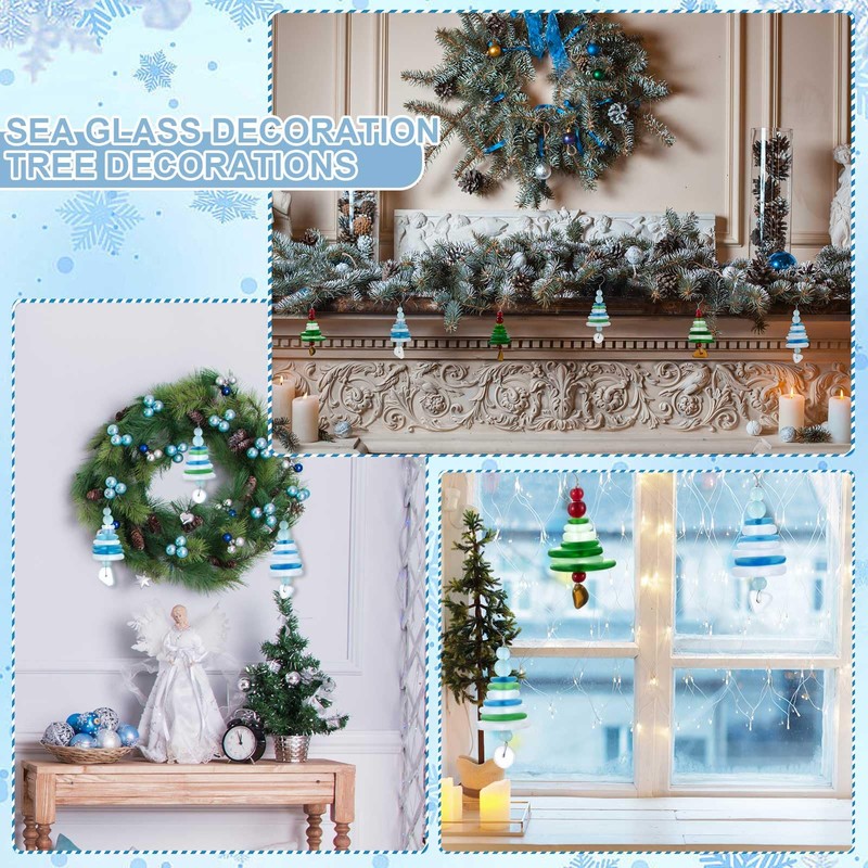 Arrowbash 6 Pcs Sea Glass Christmas Tree Ornaments Sea Crystal