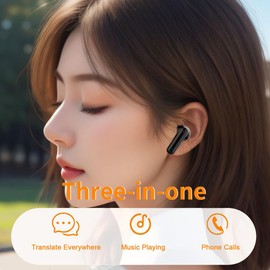 HYGAMOCC AI Language Translator Earbuds, Supports 144 Languages,Online Translation Real Time, Earphone 3-in-1 Accents，Earbuds Perfect for Travel Business and Learning Voice Language Translator（Black）