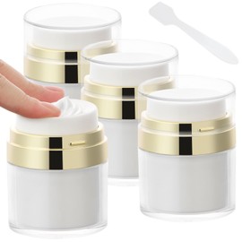 Segbeauty 1.7oz Airless Pump Bottles Travel, Airless Pump Jars Pack of 4 Gold Empty Travel Jars for Creams Vacuum Bottle Dispenser, 50ml Refillable Travel Bottles for Toiletries Moisturizer Container