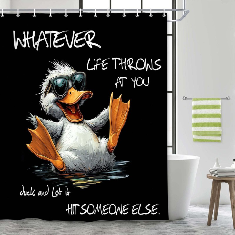 Black and White Shower Curtain,Funny Quotes Duck Bathtub Curtain,Animal Pet