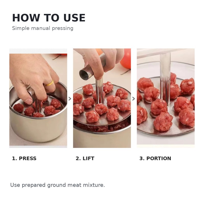 Stainless Steel Meatball Maker for Home Cooking – Manual Press
