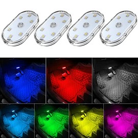 4 luces LED para interiores de automóvil con control remoto, 7 colores sincronizados con la música, iluminación ambiental del interior del automóvil con 6 cuentas de lámpara LED brillantes, luz