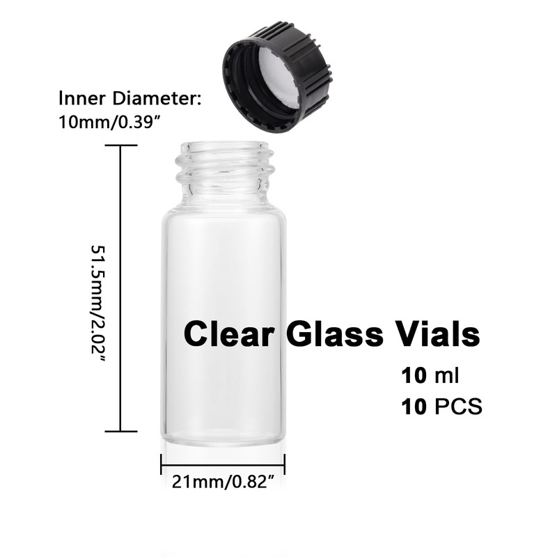 JIUWU 10 Pack Glass Vials,10 ml Glass Bottle with Screw