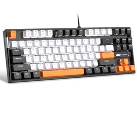 MageGee 75% Mechanical Gaming Keyboard, Yellow Switch, LED White Backlit, 87 Keys Compact TKL Wired Computer Keyboards for Windows Laptop PC Gamer - White/Black