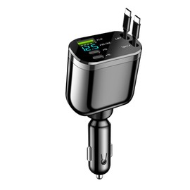 TECHNOPLAY Retractable TRUCK SUV CAR Charger 5 in 1 PD Fast Charger Adapter with Dual Cables and Voltage Display USB/USB-C Ports Compatible with i-Phones 16/15/14/13/12/Saamsungs 25/24/23/22/I-pads