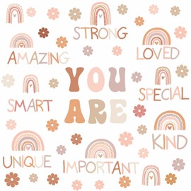 Inspirational Quote Wall Decals Flower Rainbow Wall Sticker for Kids Girls Bedroom Peel and Stick Positive Saying Wall Decals Motivational Sticker for Playroom Classroom School Nursery Decor