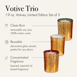 LAFCO New York Votive Trio 2024 Set - Absinthe Plum, Woodland Spruce, White Maple Bourbon - 1.9 oz Each - 60-Hour Burn Time - Reusable, Decorative Glass Vessel - Made in The USA