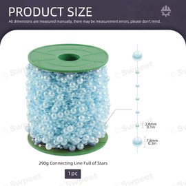 Swpeet 0.1 and 0.3 Inch Blue Pearl String, Garland Pearl Bead Roll Strand, Pearl Beads Chain Crafts Ideal for Flowers Garland Wedding Party Decoration Bridal Bouquet and Chandelier DIY