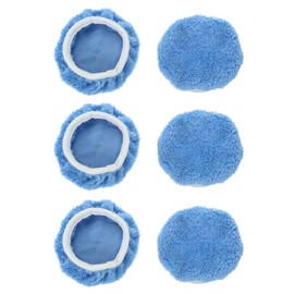 sourcing map 6pcs Car Polisher Bonnet Buffing Pad Coral Fleece Polishing Buffing Pad Cover for 5"-6" Car Buffer Bonnets Polisher, Light Blue